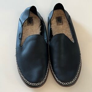 UGG Black Leather Slip-Ons